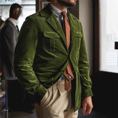 Men's fashion solid color lapel corduroy suit