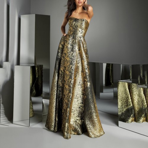 Elegant noble tube top big swing gold evening dress