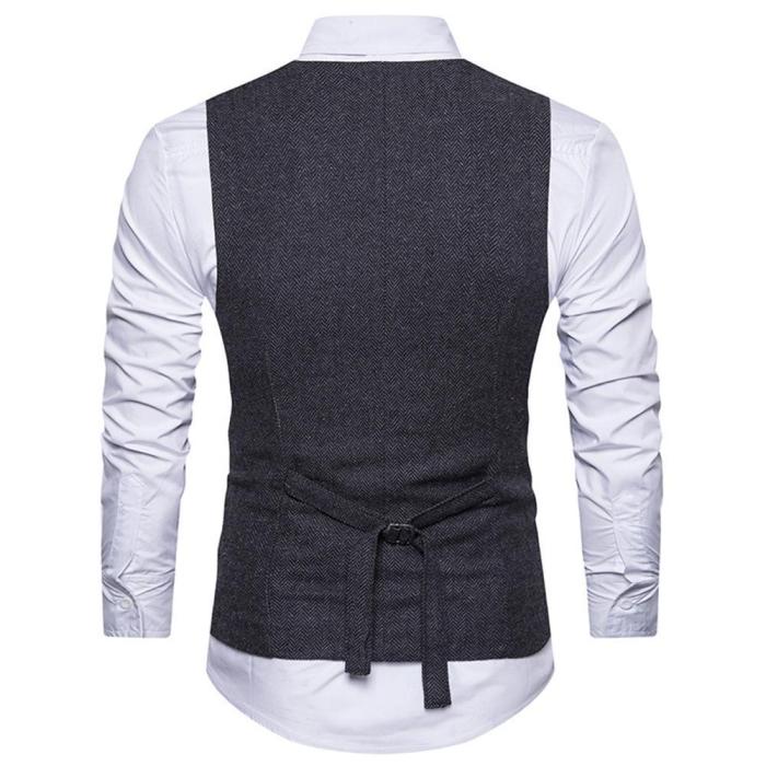V Neck Double Breasted Belt Design Waistcoat 1389