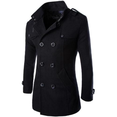 Men's Double Breasted Long Sleeve Turndown Collar Cotton Coat 4399