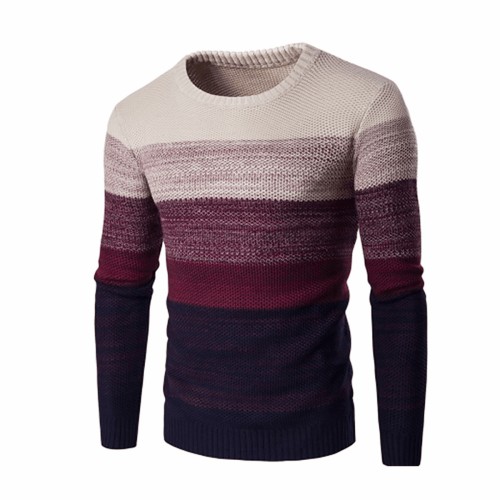 Fashion Round Collar Mens Stripe Sweater