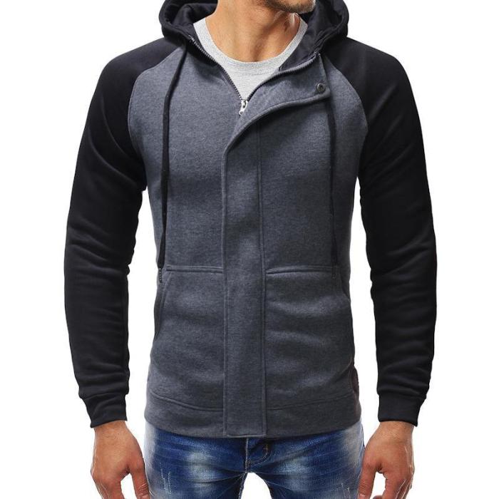 Men's casual slim zipper cardigan hooded sweater coat