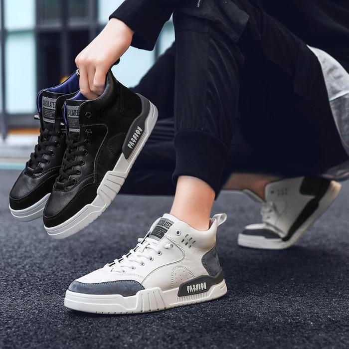 Casual men's stitching lace-up high-top sneakers wq09