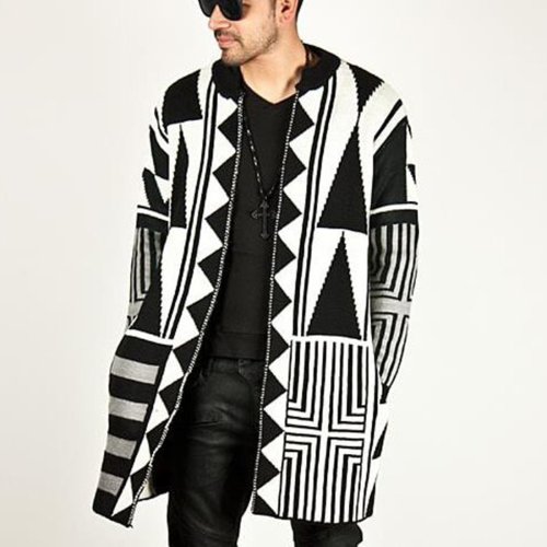 Casual Geometry Printed Knit Sweater Coat