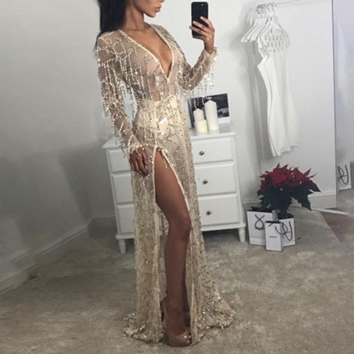 Fashion Sexy Sequined Split Evening Dress