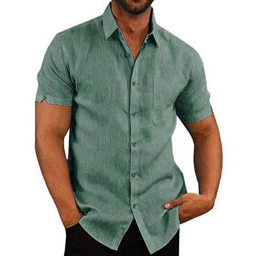 2019 New Summer Men Shirts Casual Slim Short Sleeve Pockets Beach Blouse Top camisas hombre streetwear 9624
