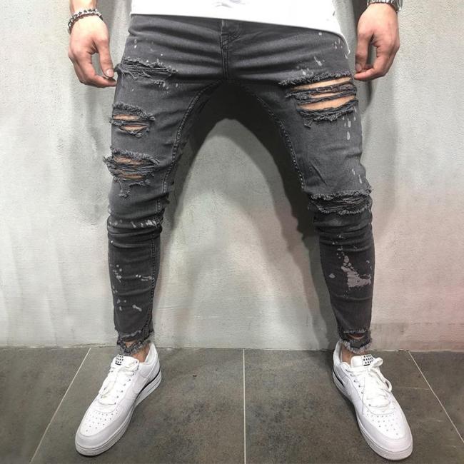 Ripped Holes Shirred Jeans