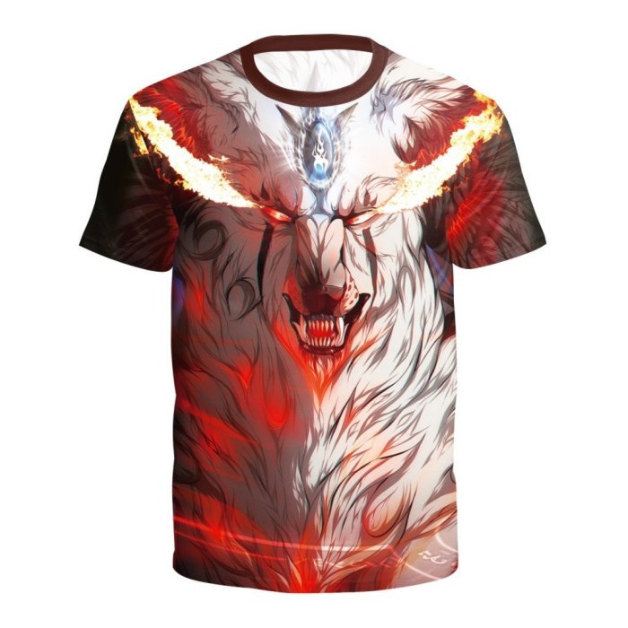 Flame Fox Printed Round Neck Pullover Short Sleeve T-shirt