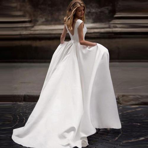 Autumn new vestidos novias boda Wedding Dresses Satin Wedding Bridal Gowns vestido de noiva sheer sexy V-back hochzeitskleid