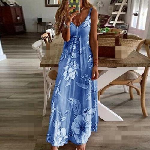 Elegant Women Boho Dress Vintage Floral Sleeveless Holiday Long Maxi Dress 2020 Summer Beachwear Sundress Fashion Clothes