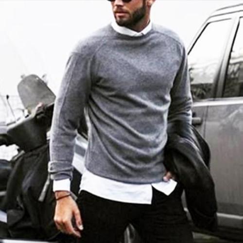 Round Neck Solid Color Long Sleeve Sweater