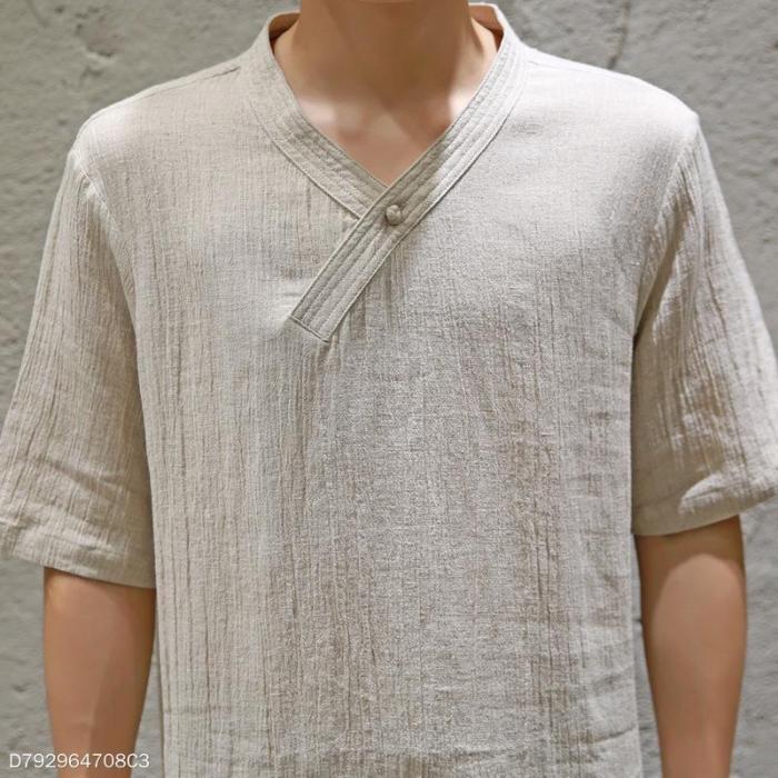 Casual Loose Plain Cotton And Linen Shirt