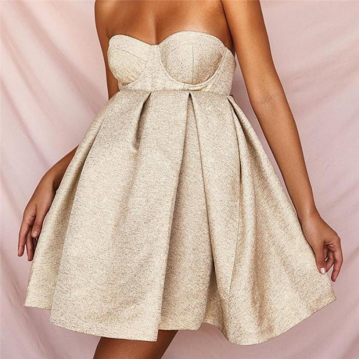 Sexy Strapless Backless Pure Color Dress