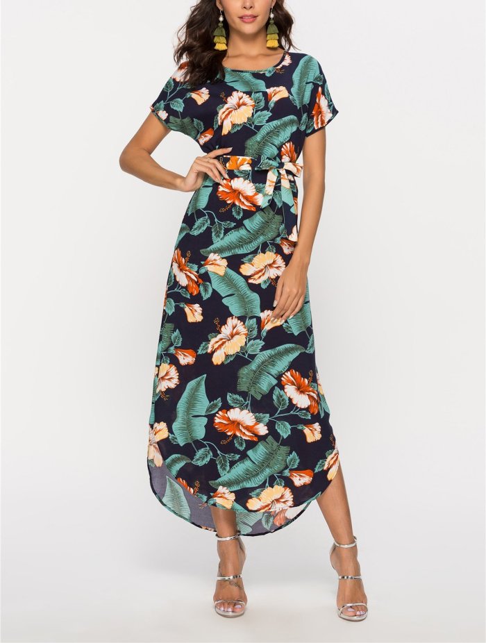 Casual Show Thin Floral Print Maxi Dresses Evening Dress