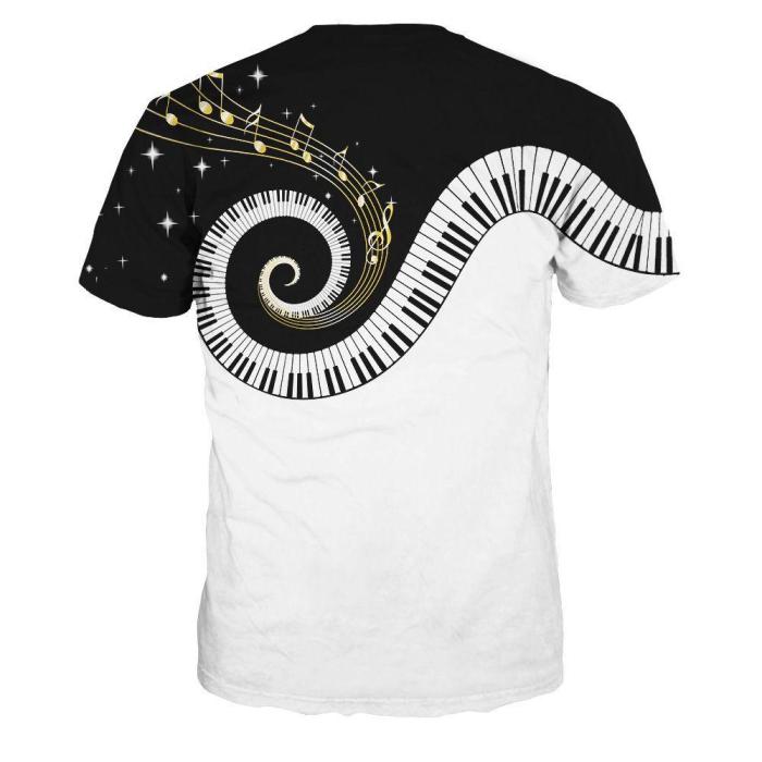 Music Piano Digital Print Short Sleeve T-shirt
