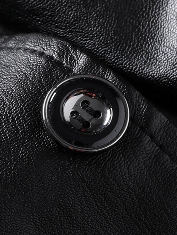 Men's Lapel Pocket Solid Color Button PU Jacket
