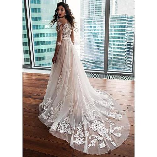 Lace Wedding Dress 3/4 Long Sleeves 2019 Vestidos de novia Sheer O neck Sexy Bridal Gown Elegant Close Back Wedding Gowns