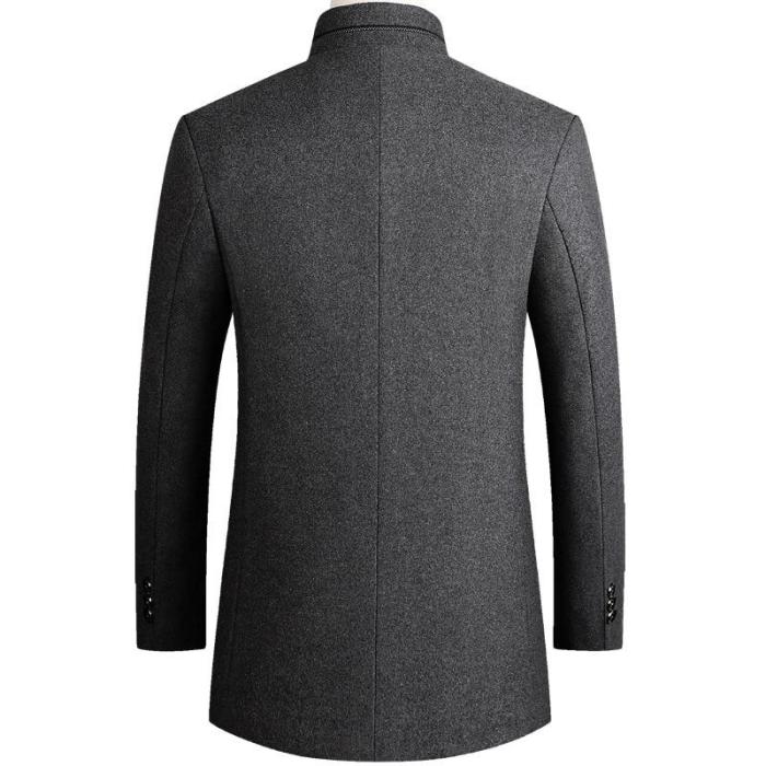 Autumn Winter Mens Woolen Coat Cotton Thick Wool Coat Large Size Casual Long Blend Coat Long Sleeve Khaki Overcoat Male Tops 3xl