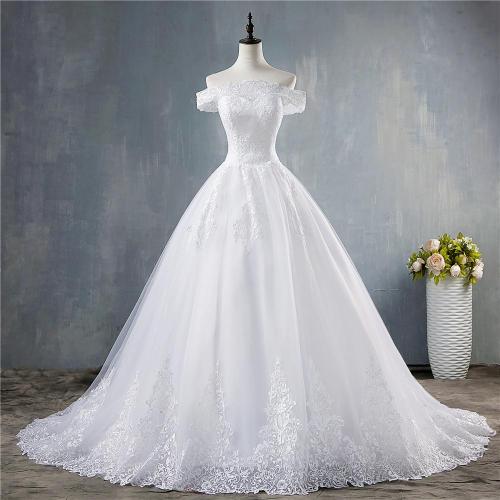ZJ8150 ZJ9150 2019 new White Ivory Off the Shoulder Wedding Dresses for brides Bottom Lace Big Train with lace edge