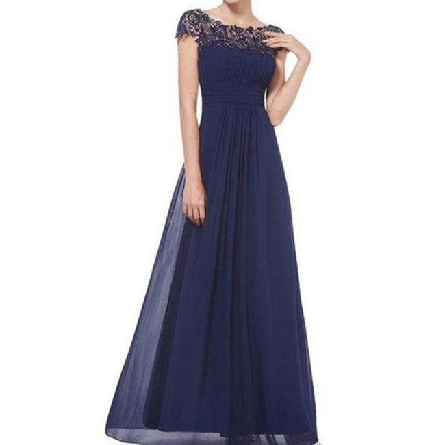 Round Neck Patchwork Ruched  Hollow Out Plain Evening Dress