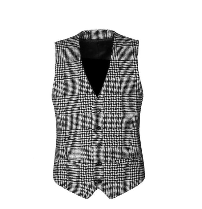 Woolen Casual Plaid European Style Vest Men Slim Fashion Brand Design Suit Vest Waistcoat Fashion M108-2