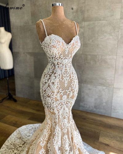 Elegant Full Lace Wedding Dresses Mermiad Beach Wedding Gowns Long Sleeveless Garden Vestido De Novia 2020 Boho Abito Da Sposa