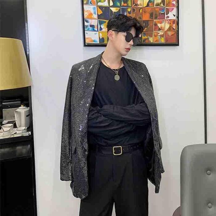 Slim Korean DJ nightclub new men's sequins ins glitter coat autumn show suit personalized suit