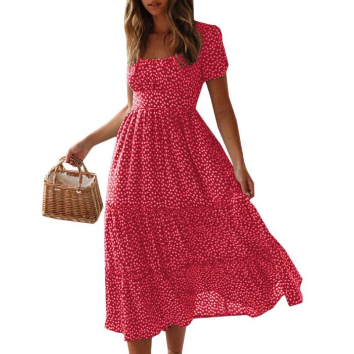 Puff Sleeve 2020 Dot Printed Dresses Ladies Fashion Casual Beach Maxi Dress