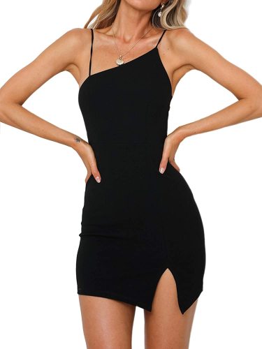 Eliacher Backless Dress Women's Spaghetti Strap Sexy Clubwear Bodycon Mini Dress