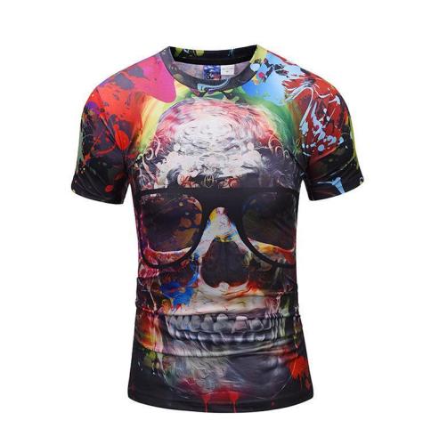 Halloween Doodle 3D Skull Floral Print Men's T-Shirt