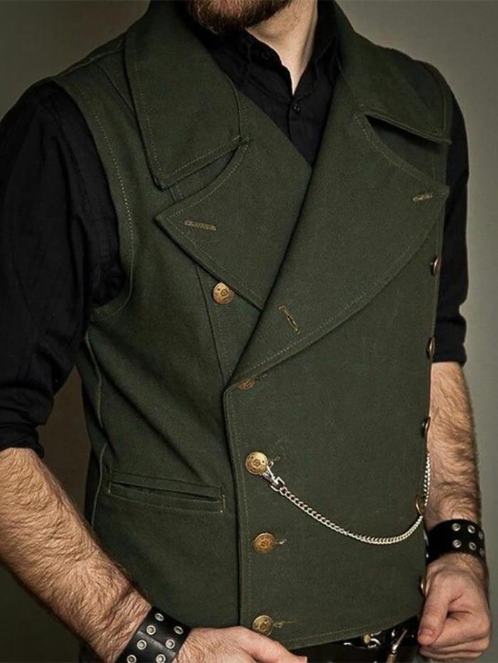 Flashmay Vintage Double-breasted Pure Color Men Vest