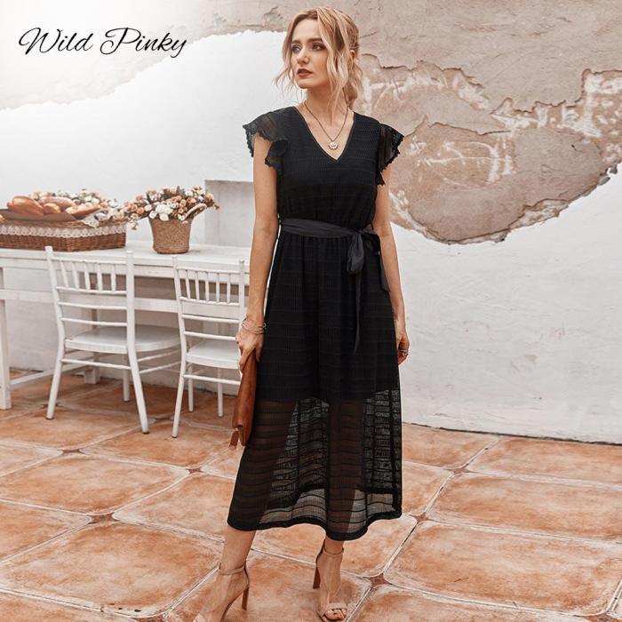 Party Dress Elegant Hollow Out Female Long OL Ladies Office Dress Holiday Ruffle Midi Lace Maxi Dresses