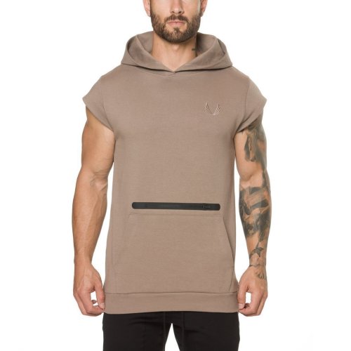 Sports Short Sleeved   Cotton Stretch Hooded T-Shirts