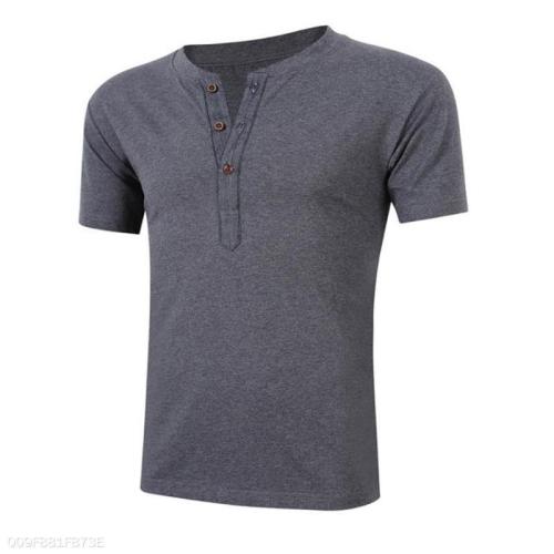 Fashion Youth Business Slim Plain Button V Collar Short Sleeve Shirt Top