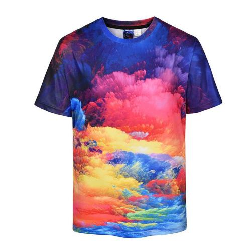 3D Colorful Cloud Print Round Neck T-shirt