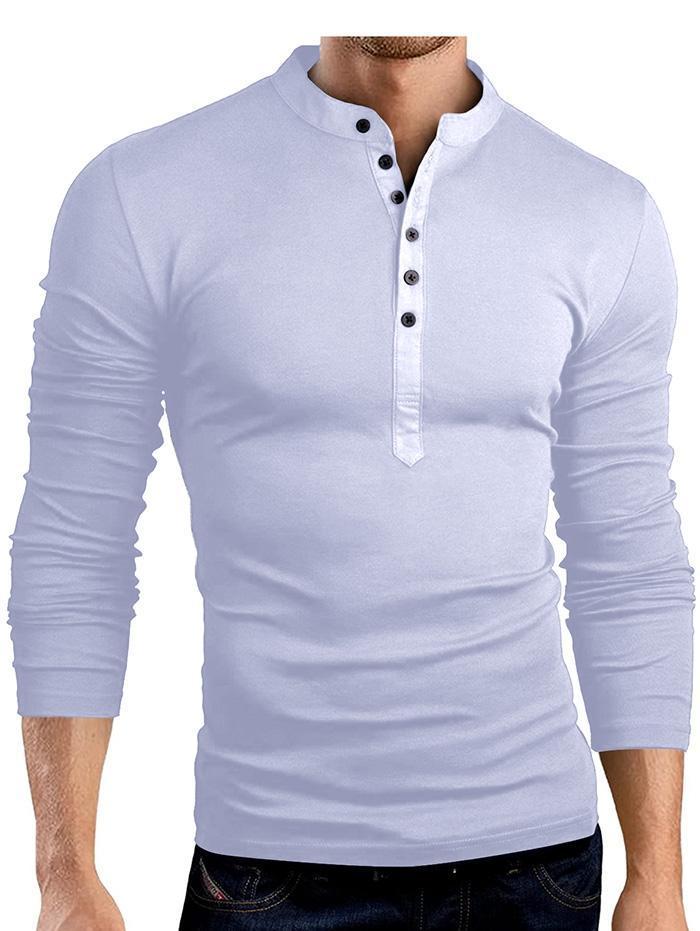 Men's Fashionable V-neck Men Solid Color T-shirt with Long Sleeves