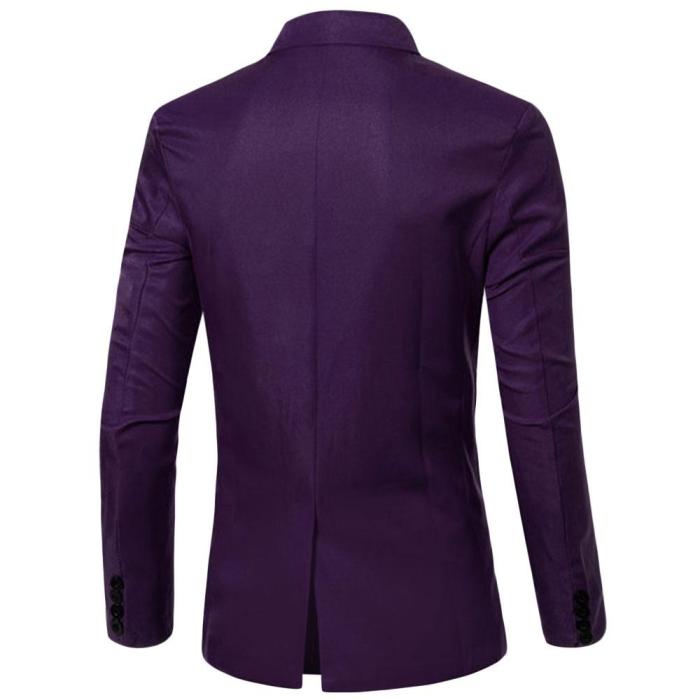 Men's Solid Color Simple Design Pocket Decoration Double-breasted Suit Jacket