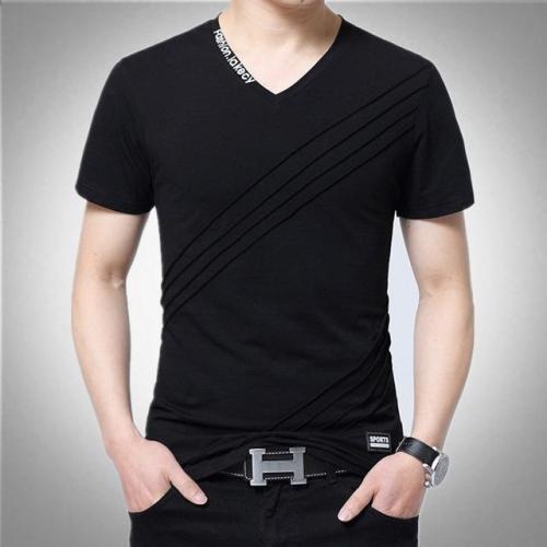 Fashion Men's Short Sleeve V-neck Cotton Large Size Casual T-Shirt