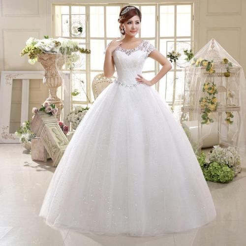 Cheap Bridal Beaded Sequin Crystal Lace Wedding Dress 2019 Weeding Tulle Cap Sleeve Long Wedding Ball Gown Vestidos De Novia