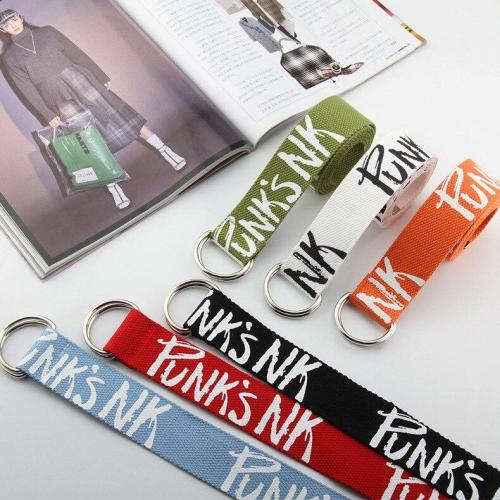 Unisex Waistband Student Double Buckle Casual D Ring Fashion Adult Adjustable For Jeans Long Letters Printed Canvas Belt