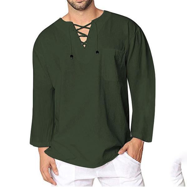Lace Up Men's Solid Color Casual Shirt