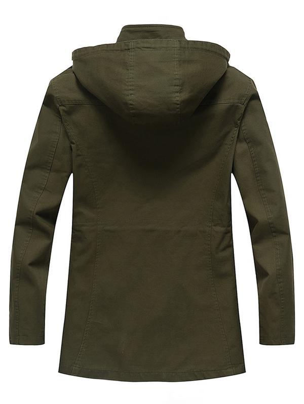 Draw String Waist Button Fly Hooded Jacket