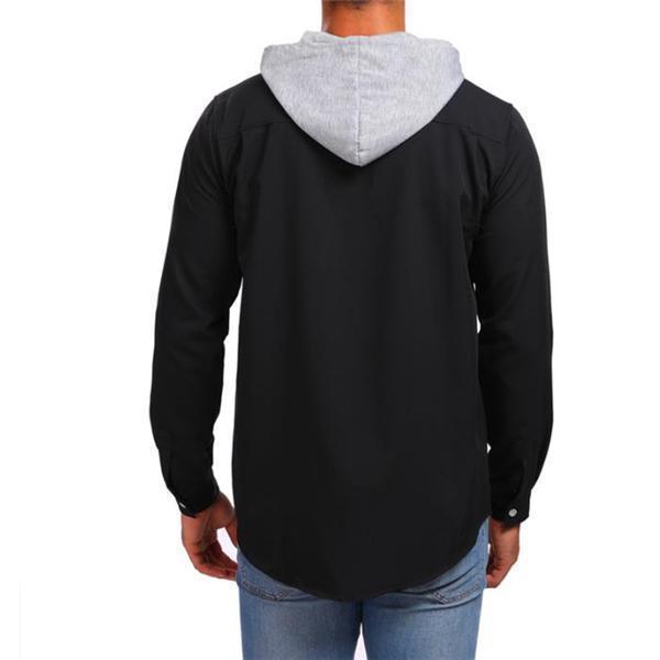 Fashion Casual Loose Solid Color Button Long Sleeve Men Hoodie