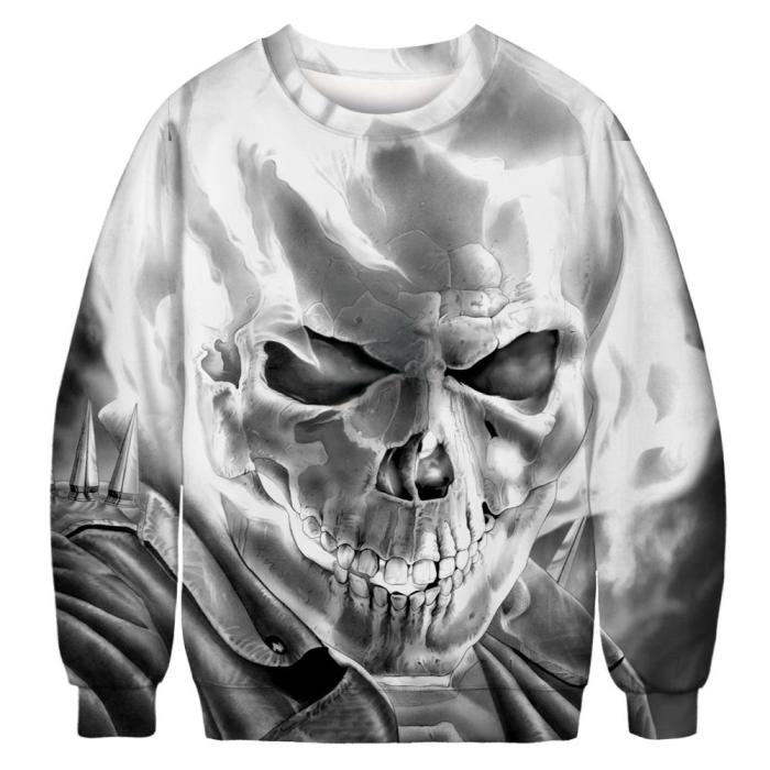 Skull Printed Round Neck Pullover Top