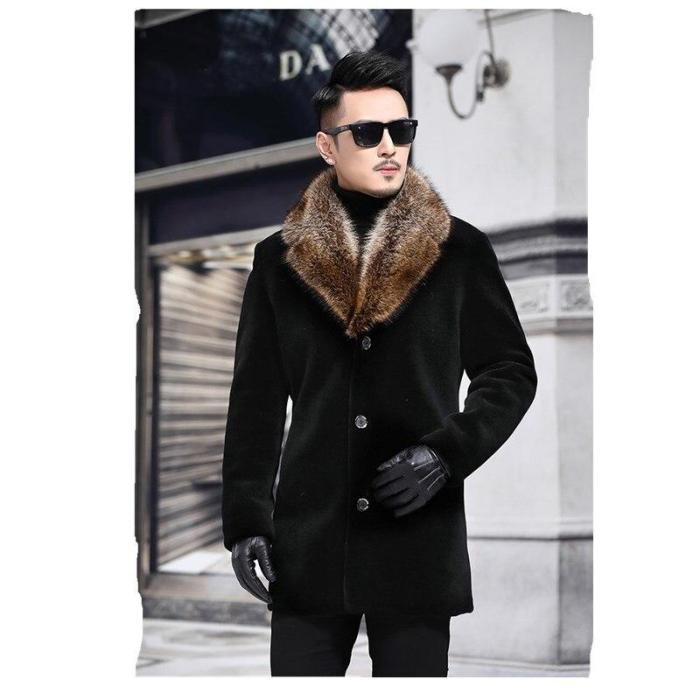 Overcoat Male Wool Blend Autumn Winter Coat Men With Artifical Fur Collar Coat Men Winter Trench Plus Size M-5XL