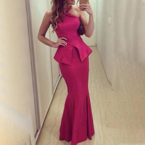 Elegant Sexy Sleeveless Halter Fishtail Evening Dress