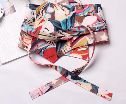 Women's runway fashion print wide bow Cummerbunds female vintage Dress Corsets Waistband Belts decoration wide belt R913
