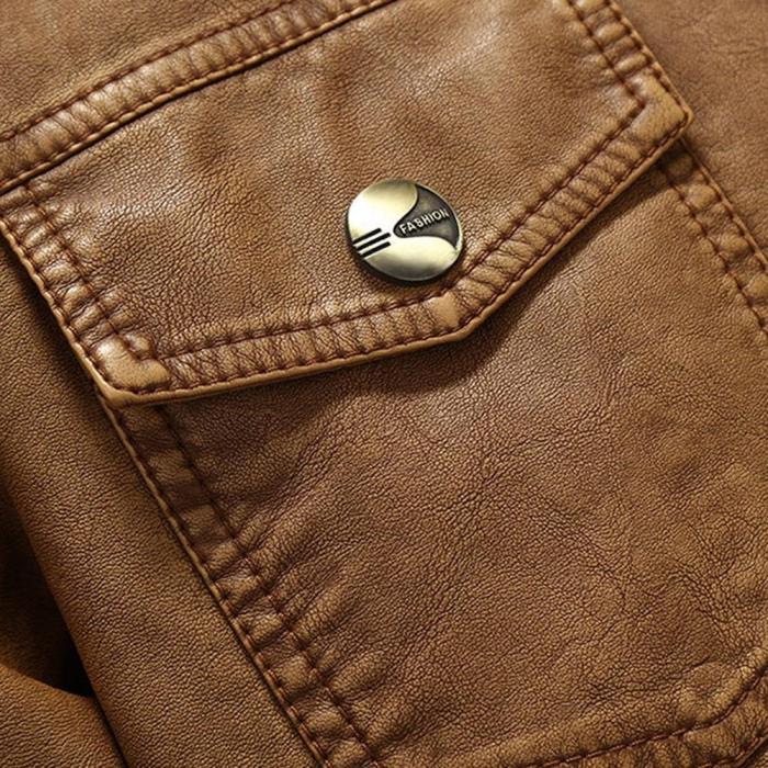 Men's Padded Faux Leather Turndown Collar Jacket