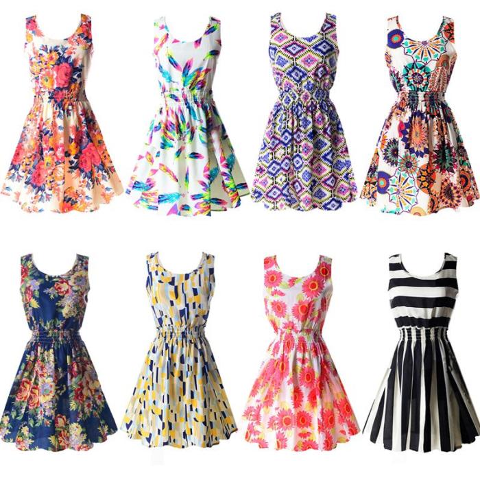 20 Colors Casual Women Sexy Chiffon Dress Sleeveless Sundress Print Beach Floral Tank Mini Dresses Vestidos