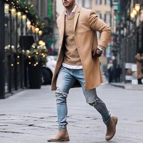 Autumn Winter Mens Brand Fleece blends Jacket Male Overcoat Casual Solid Slim Collar Coats Long Cotton Trench Coat Streetwear